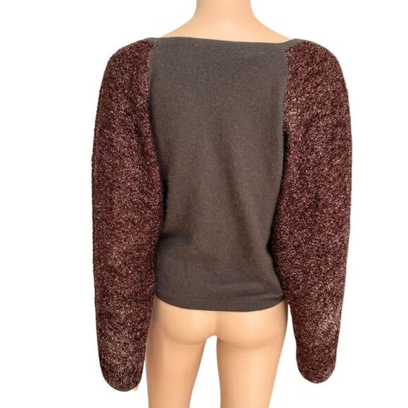I Blues sweater brown glittery copper-colored raglan sleeves wool/angora blend M - Picture 3 of 8